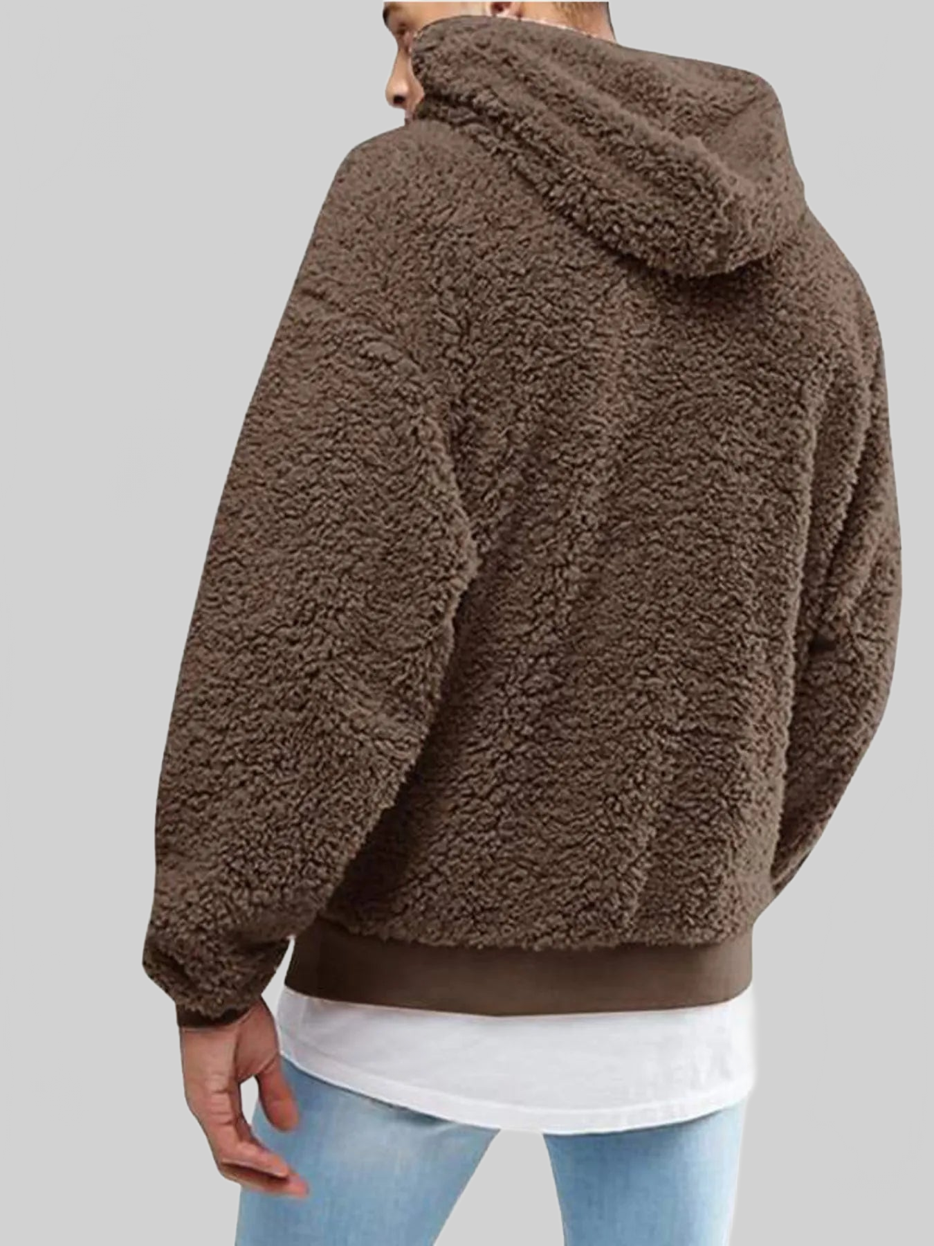 Men's Full Size Drawstring Sherpa Fleece Long Sleeve Hoodie Plus Size nicholesgifts