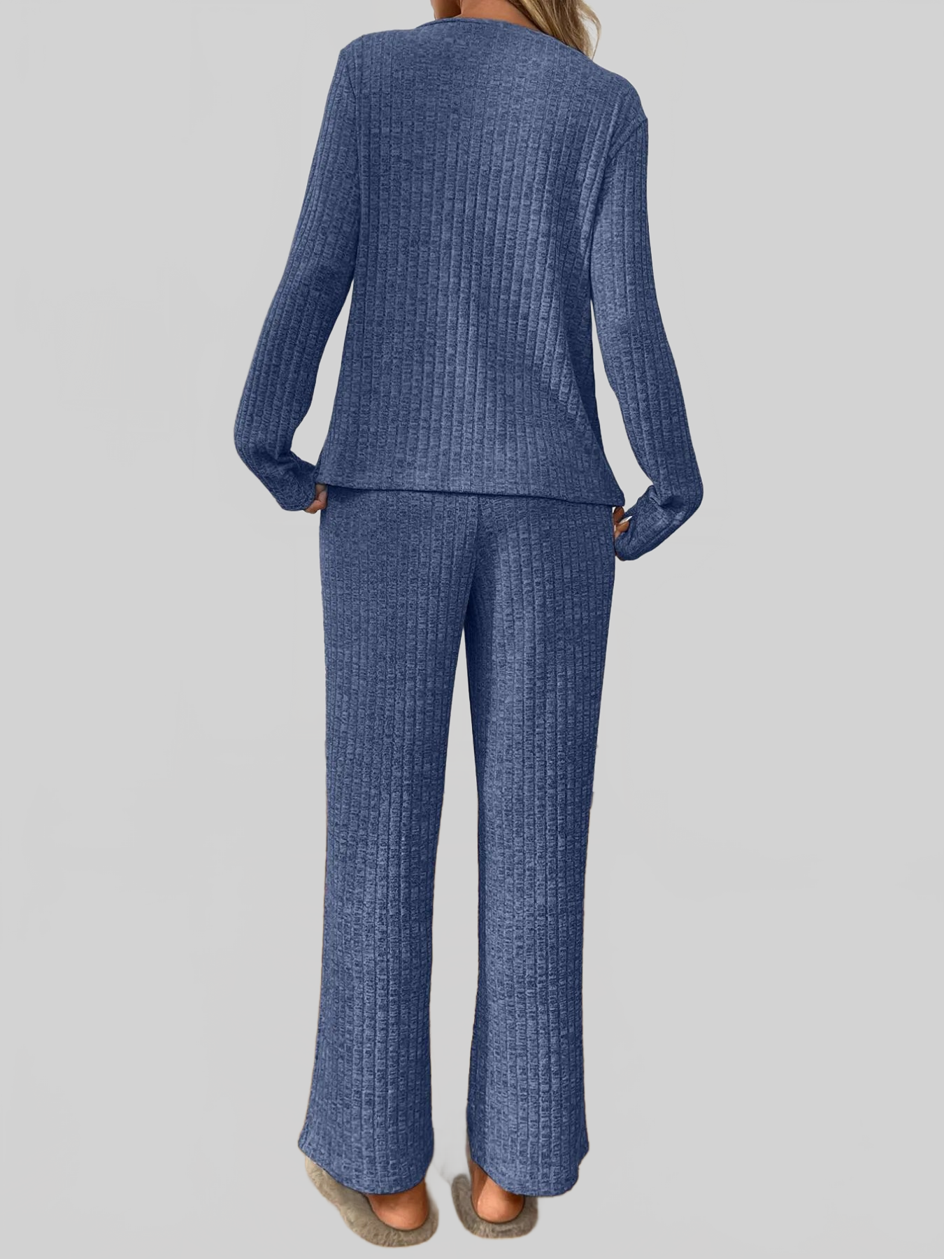 Ribbed Long Sleeve Top and Pants Lounge Set nicholesgifts