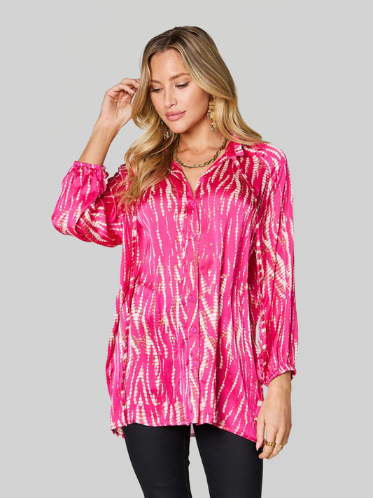 Women Double Take Full Size Printed Button Up Long Sleeve Shirt NicholesGifts