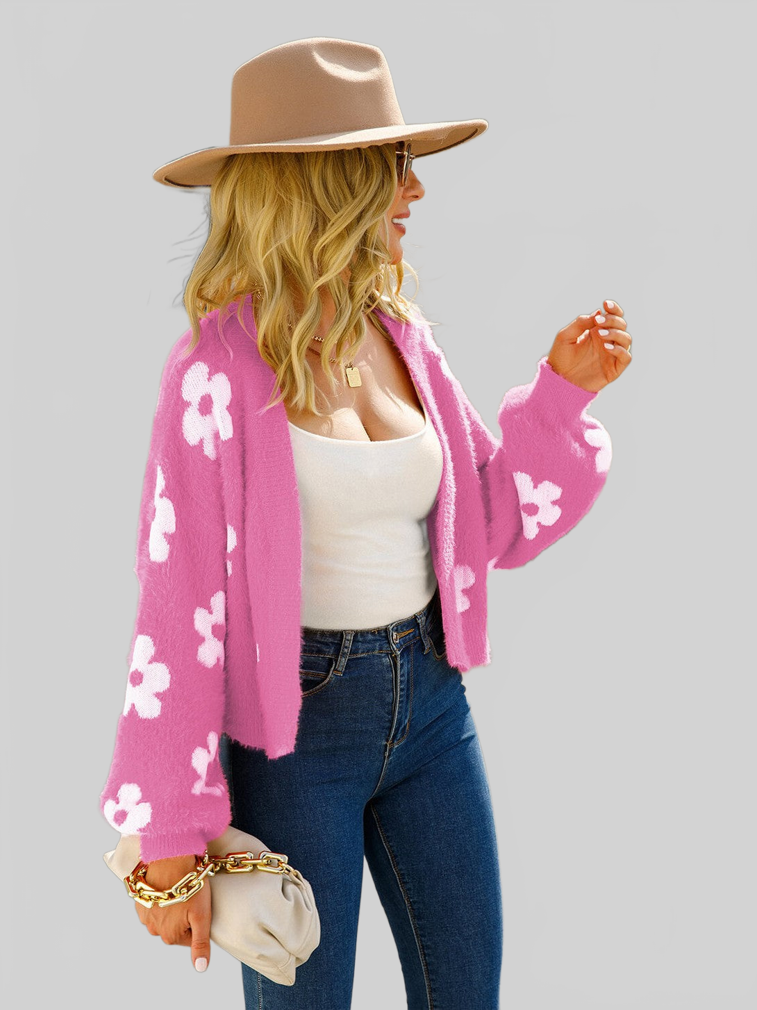 Angel Wings Floral Open Front Fuzzy Cardigan nicholesgifts