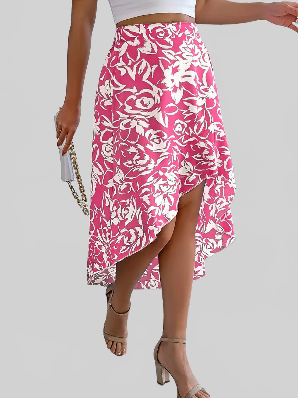High-Low Printed High Waist Skirt nicholesgifts