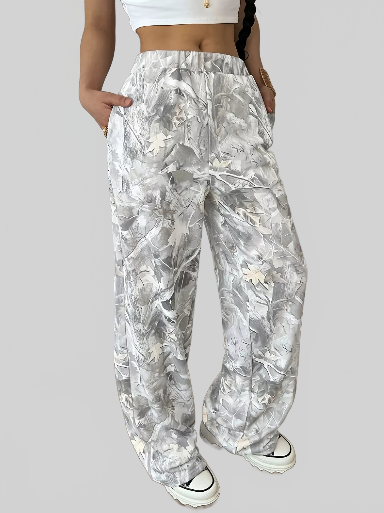 Women Abstract Print Wide Leg Pants nicholesgifts