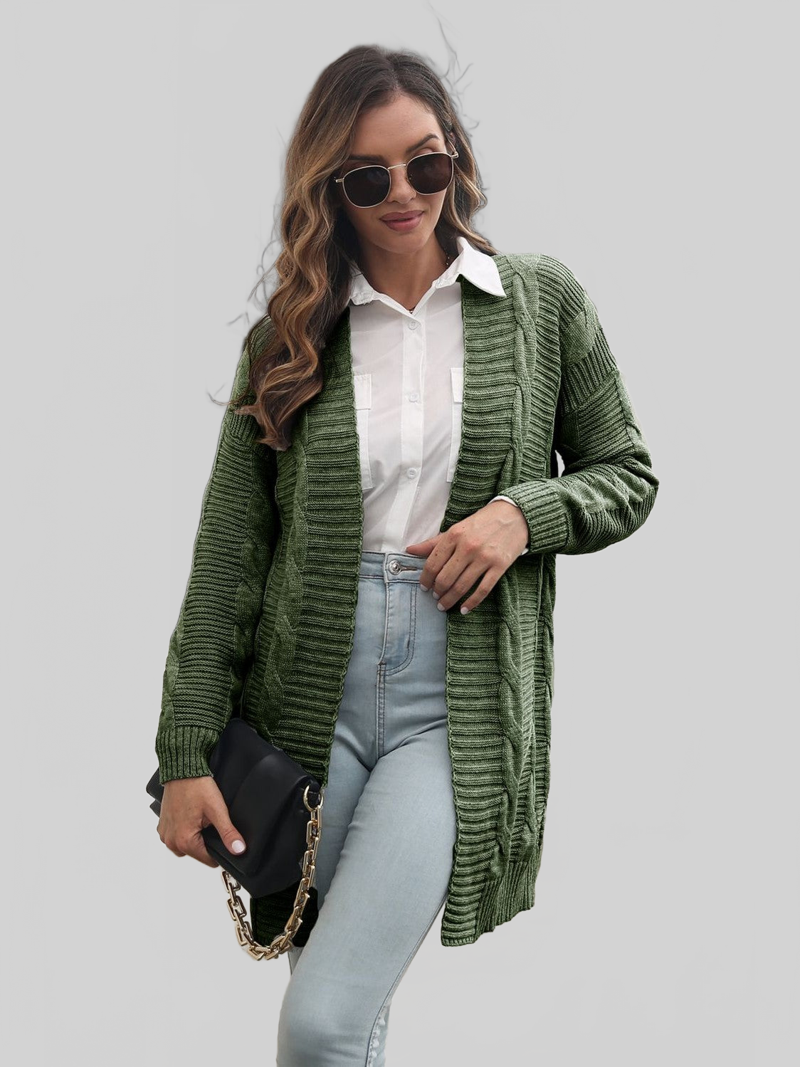 Women Open Front Cable-Knit Cardigan nicholesgifts