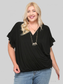 Plus Size Women Solid Black Knit Surplice Top With Ruffle Sleeve NicholesGifts