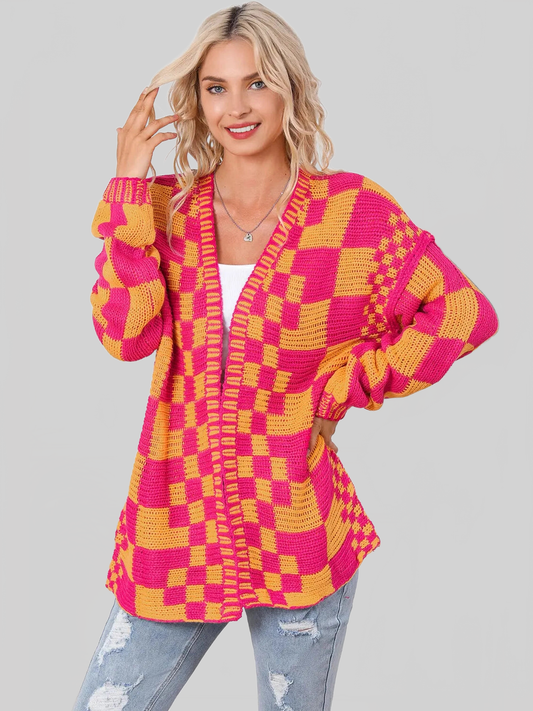 Women Contrast Exposed Seam Open Front Cardigan nicholesgifts