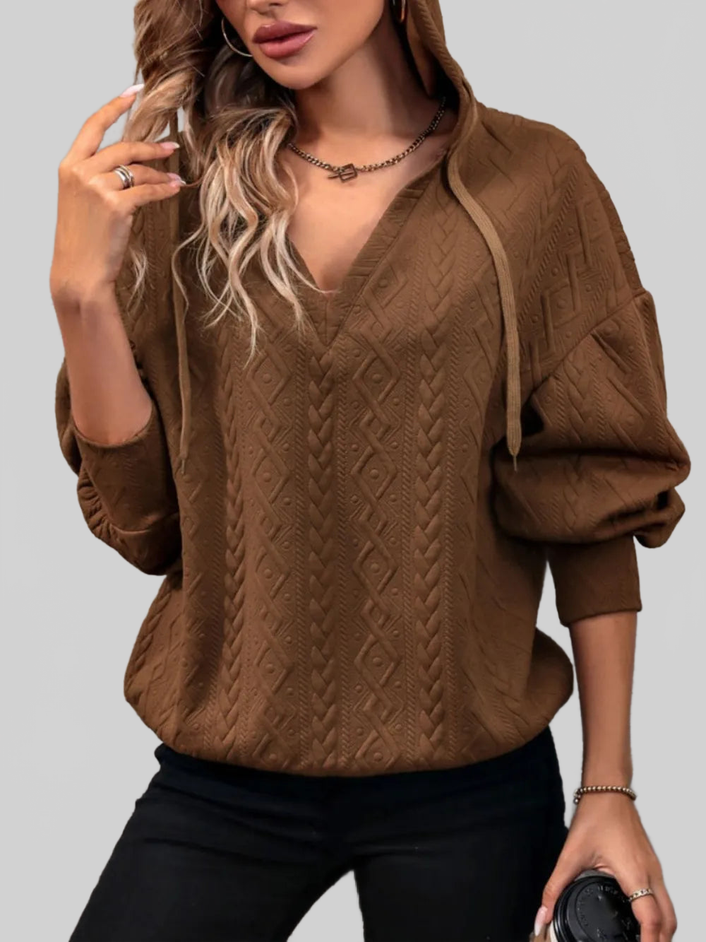 Drawstring Dropped Shoulder Long Sleeve Hoodie NicholesGifts