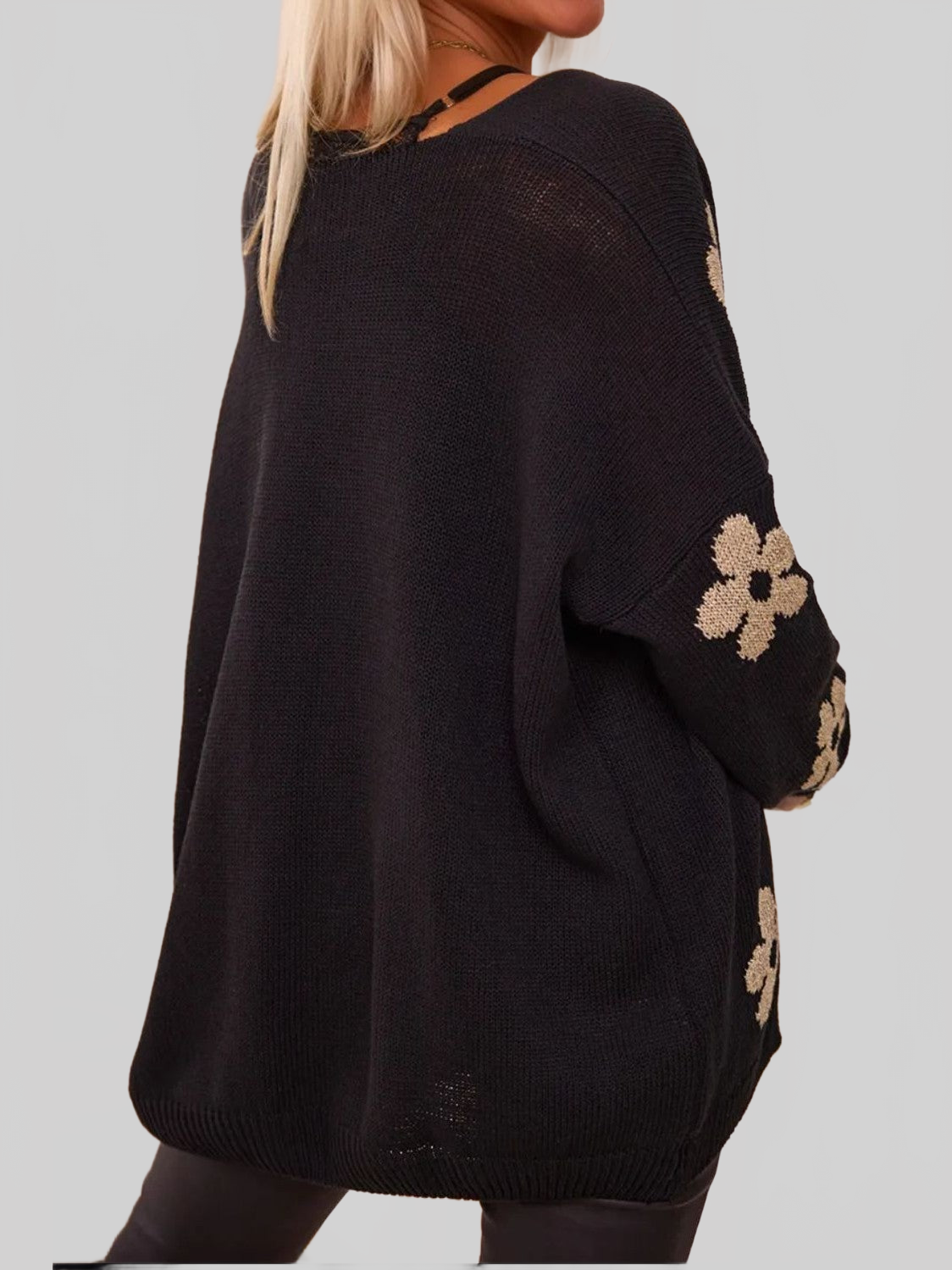 Women Flower Open Front Long Sleeve Cardigan Sweater NicholesGifts