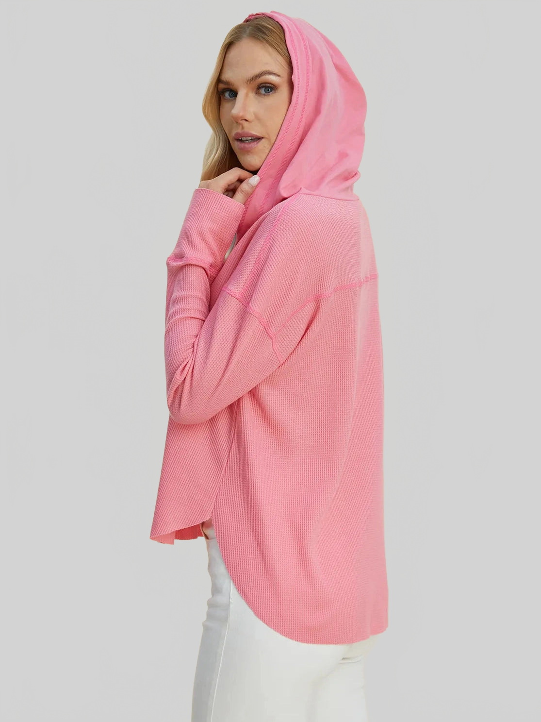 Double Take Full Size High-Low Dropped Shoulder Long Sleeve Hoodie NicholesGifts