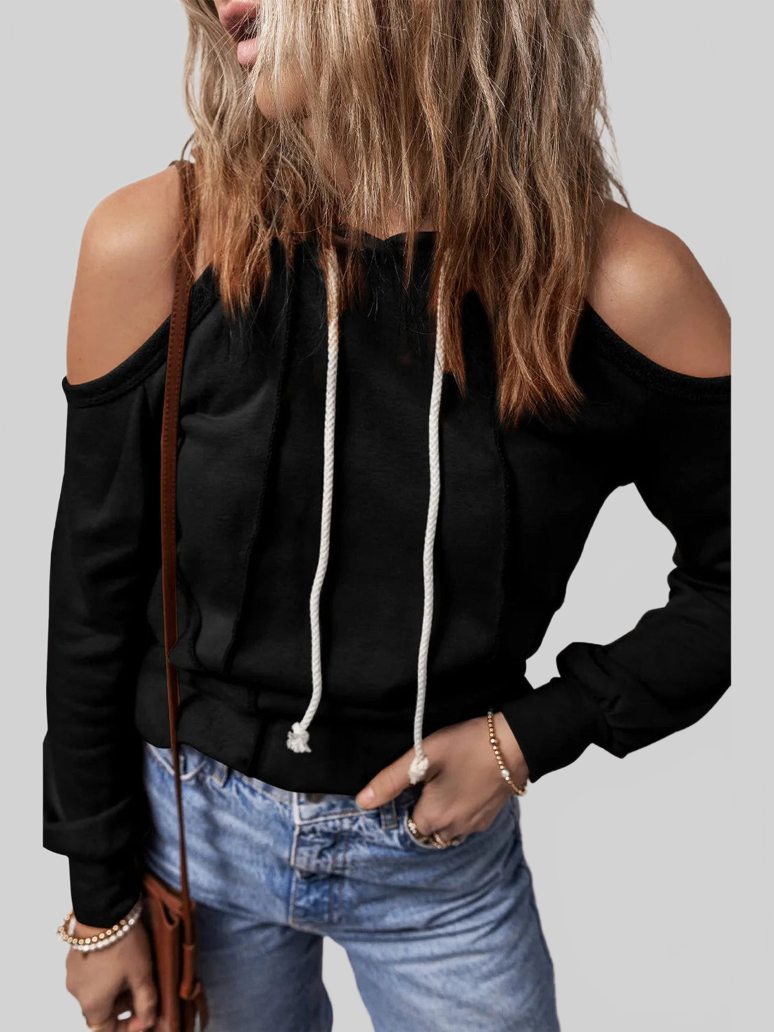 Cold Shoulder Long Sleeve Hoodie NicholesGifts