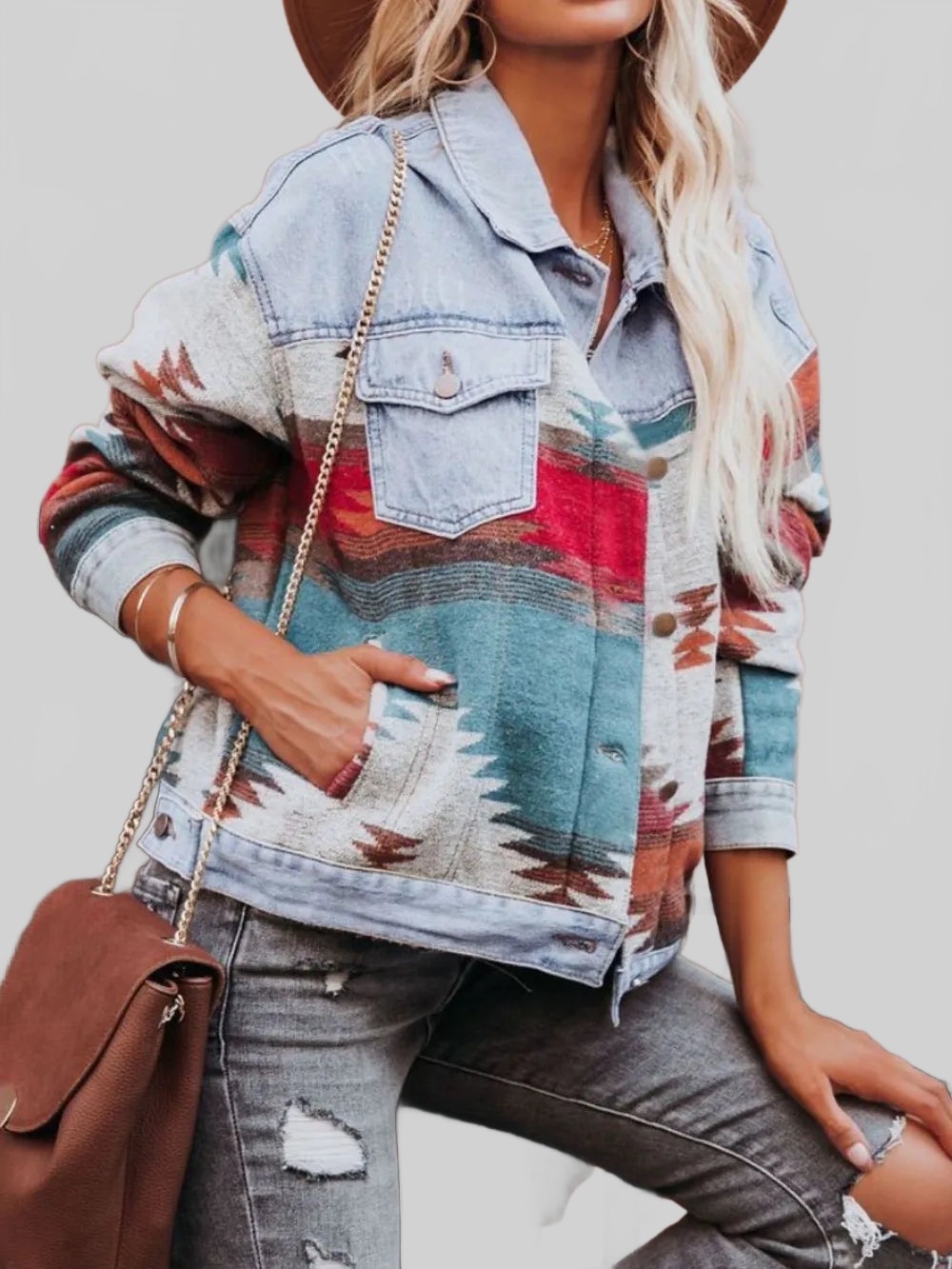 Geometric Button Up Long Sleeve Jacket nicholesgifts