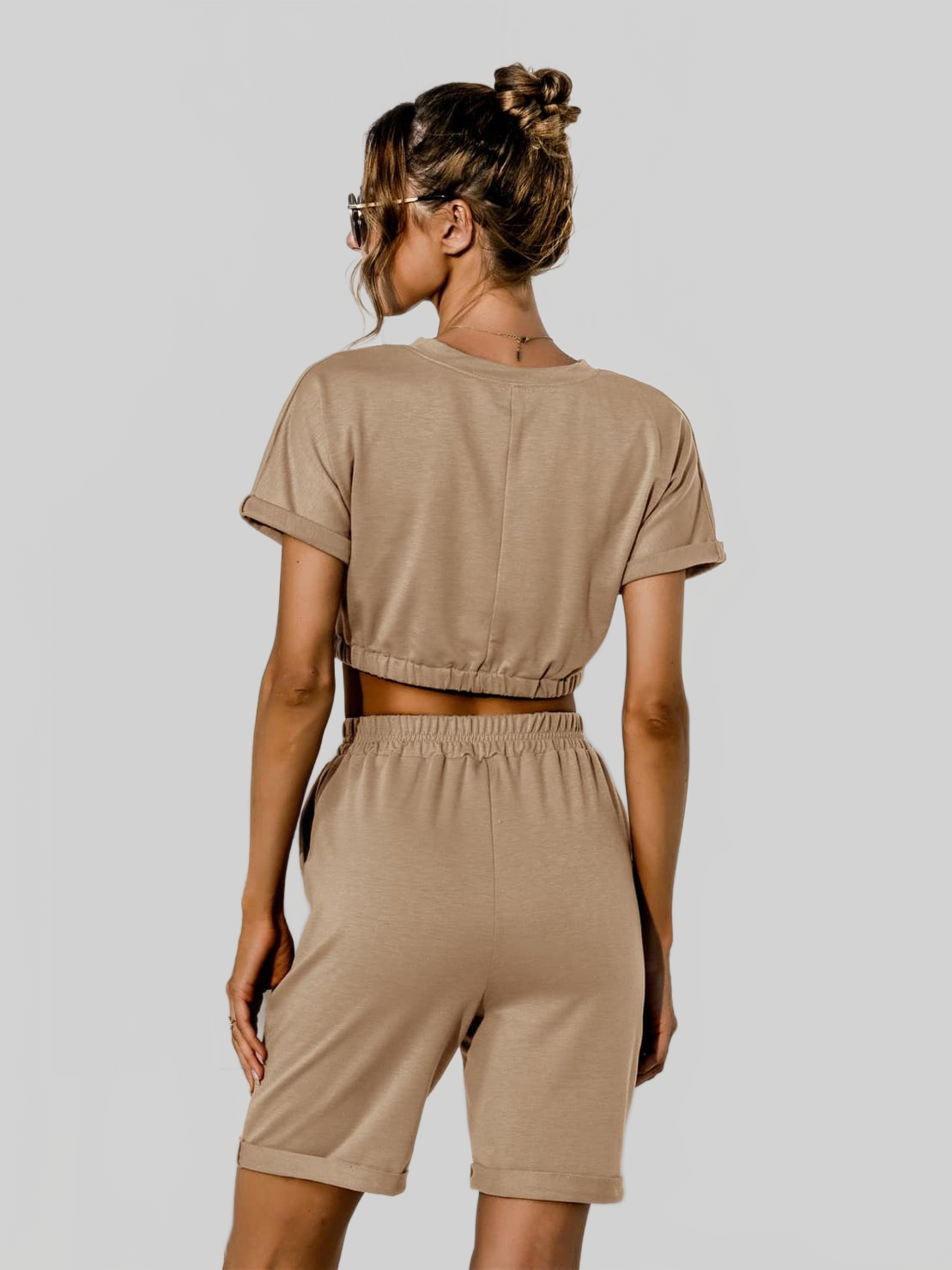 Short Sleeve Cropped Top and Drawstring Shorts Lounge Set nicholesgifts