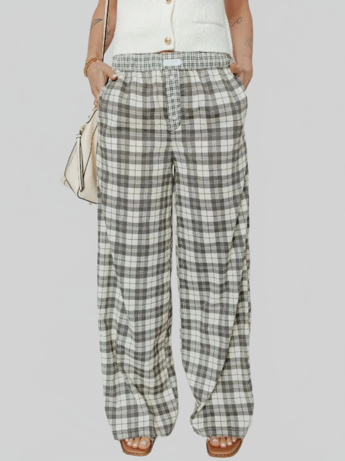Women Plaid Wide Leg Pants nicholesgifts