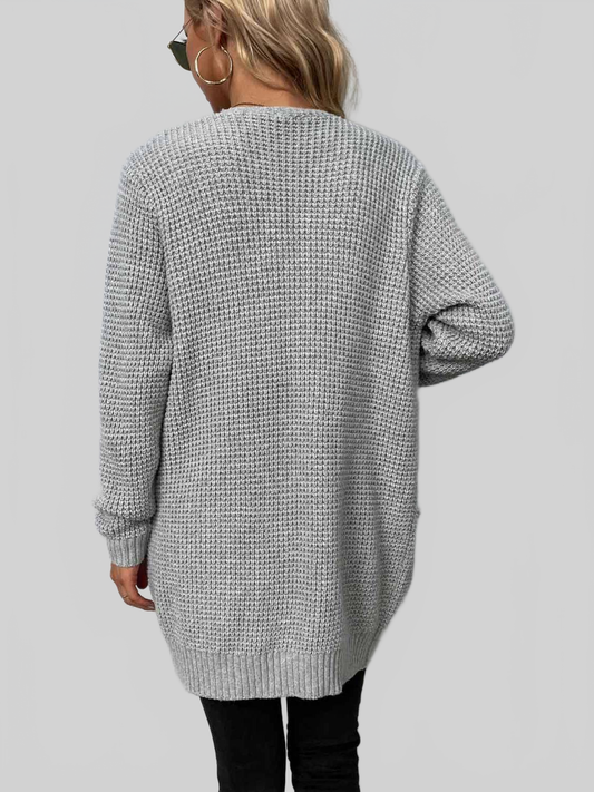 Rib-Knit Open Front Pocketed Cardigan nicholesgifts