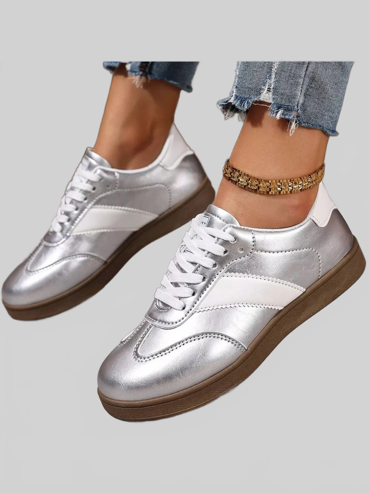 Round Toe Lace Up Sneakers Trendsi