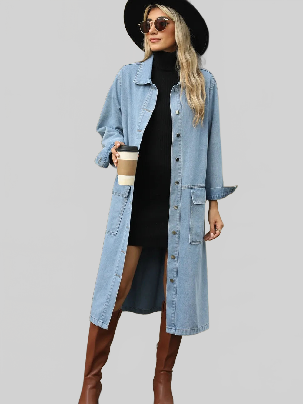 Pocketed Button Down Collared Neck Denim Jacket nicholesgifts