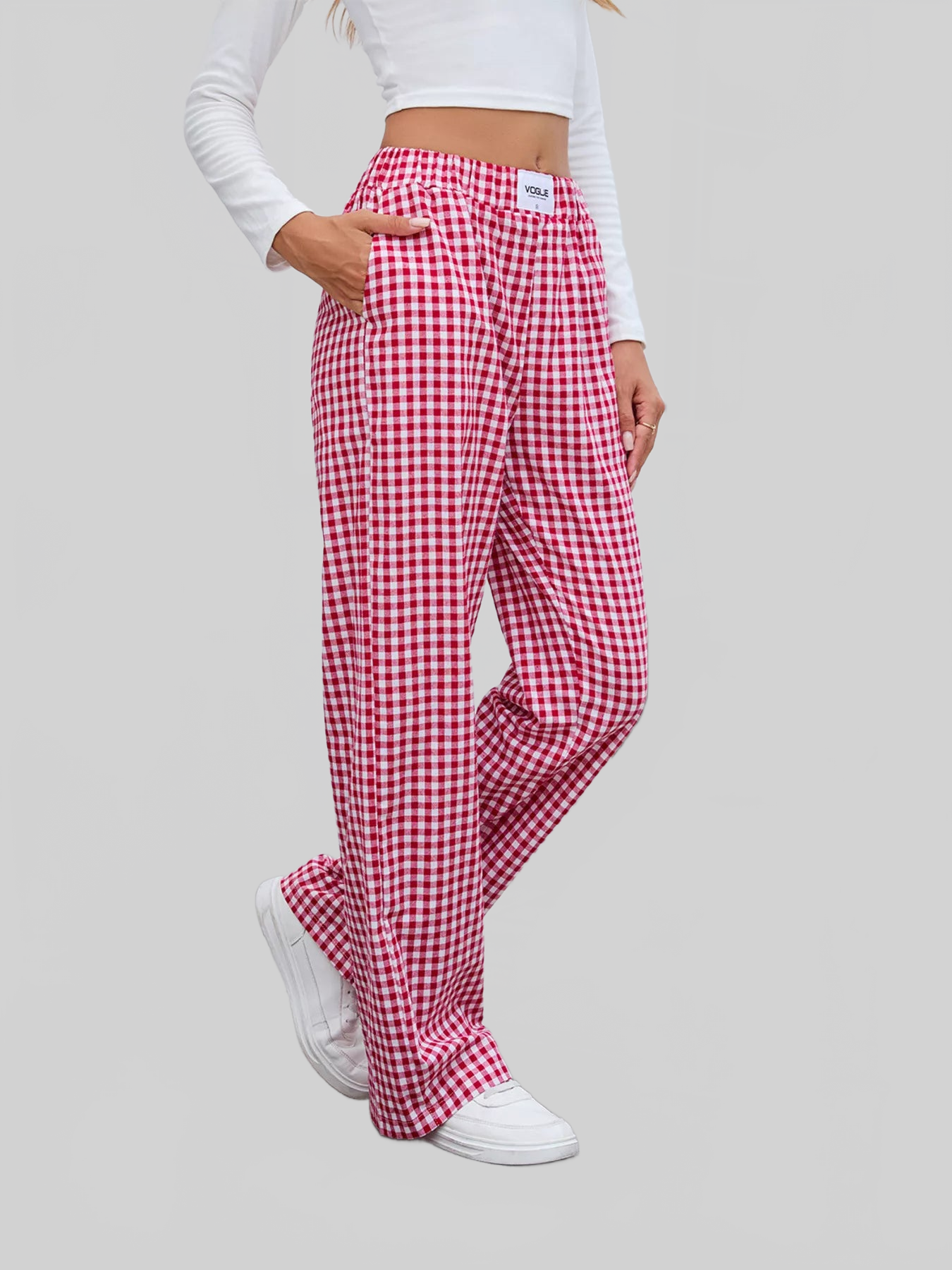 Women Plaid Wide Leg Casual Pants nicholesgifts