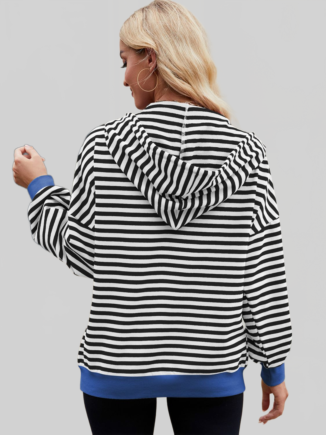 Women Drawstring Striped Zip Up Long Sleeve Hoodie nicholesgifts