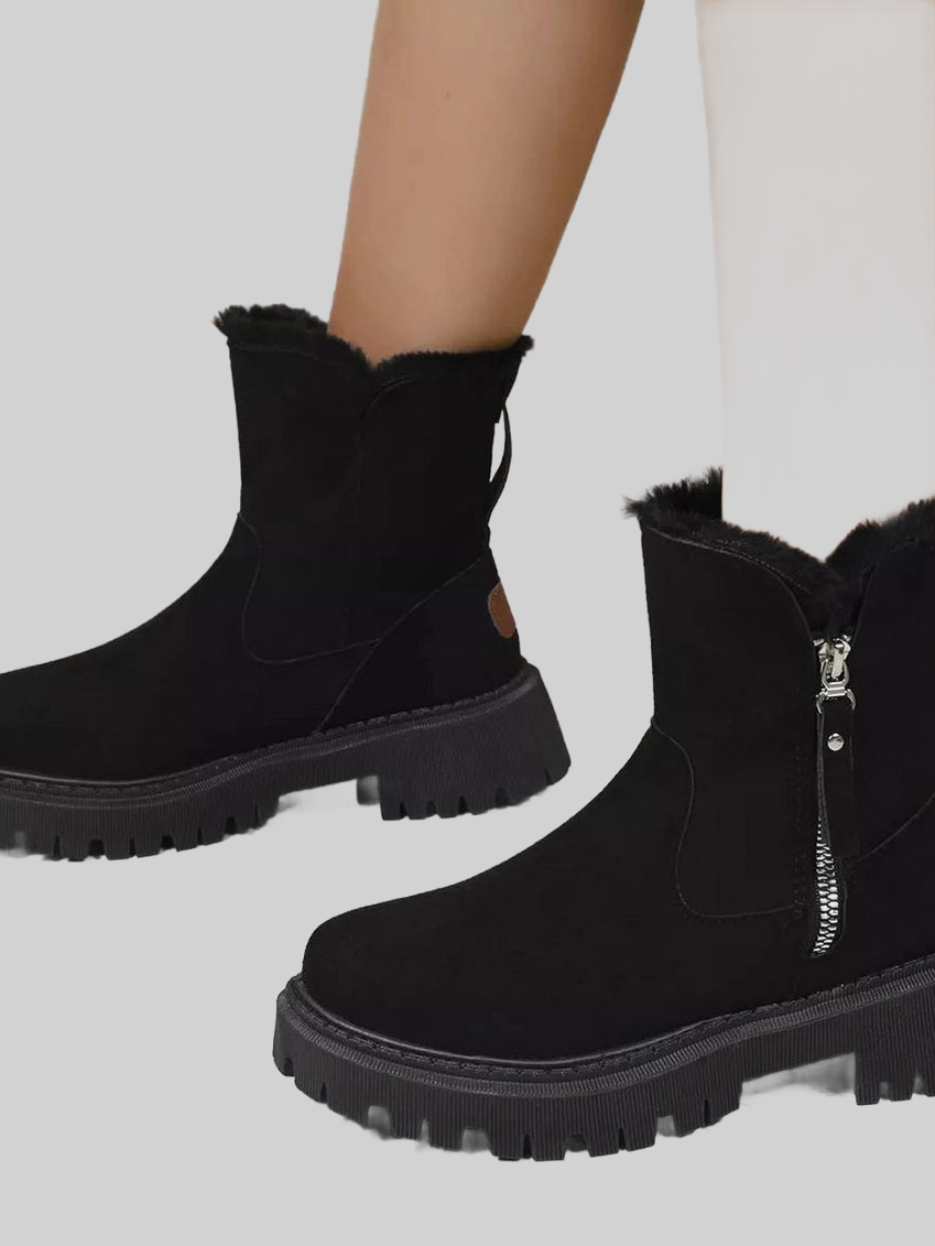 Women Fuzzy Lined Ankle Boots with Zipper NicholesGifts
