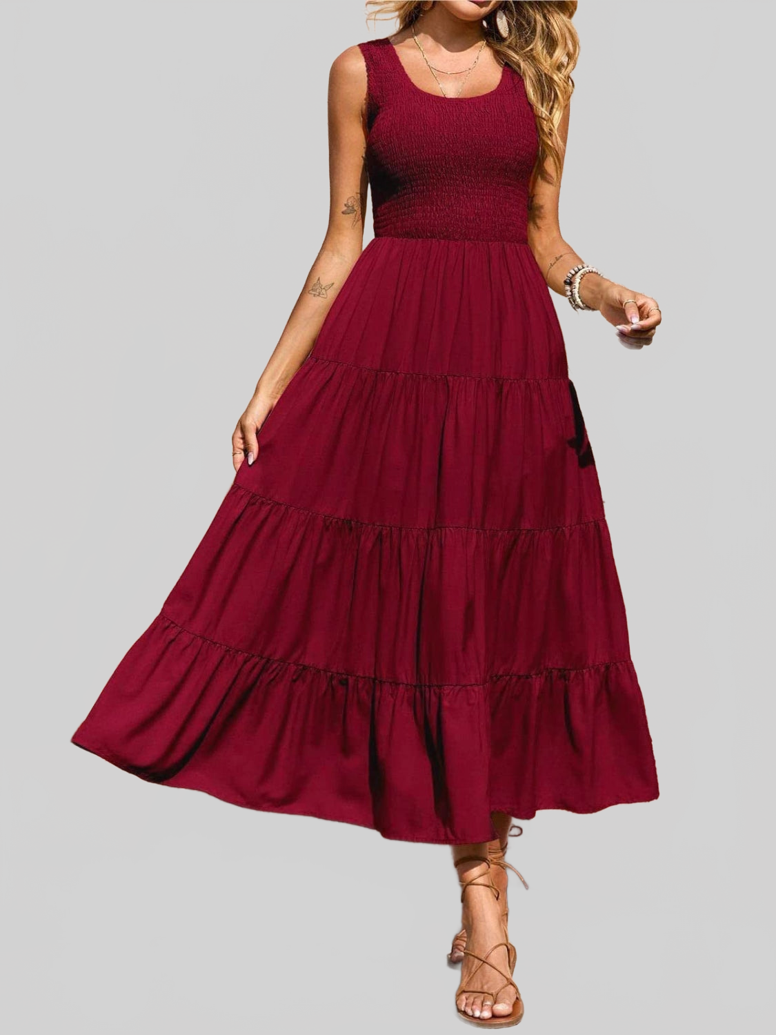 Women Tiered Smocked Wide Strap Summer Dress nicholesgifts