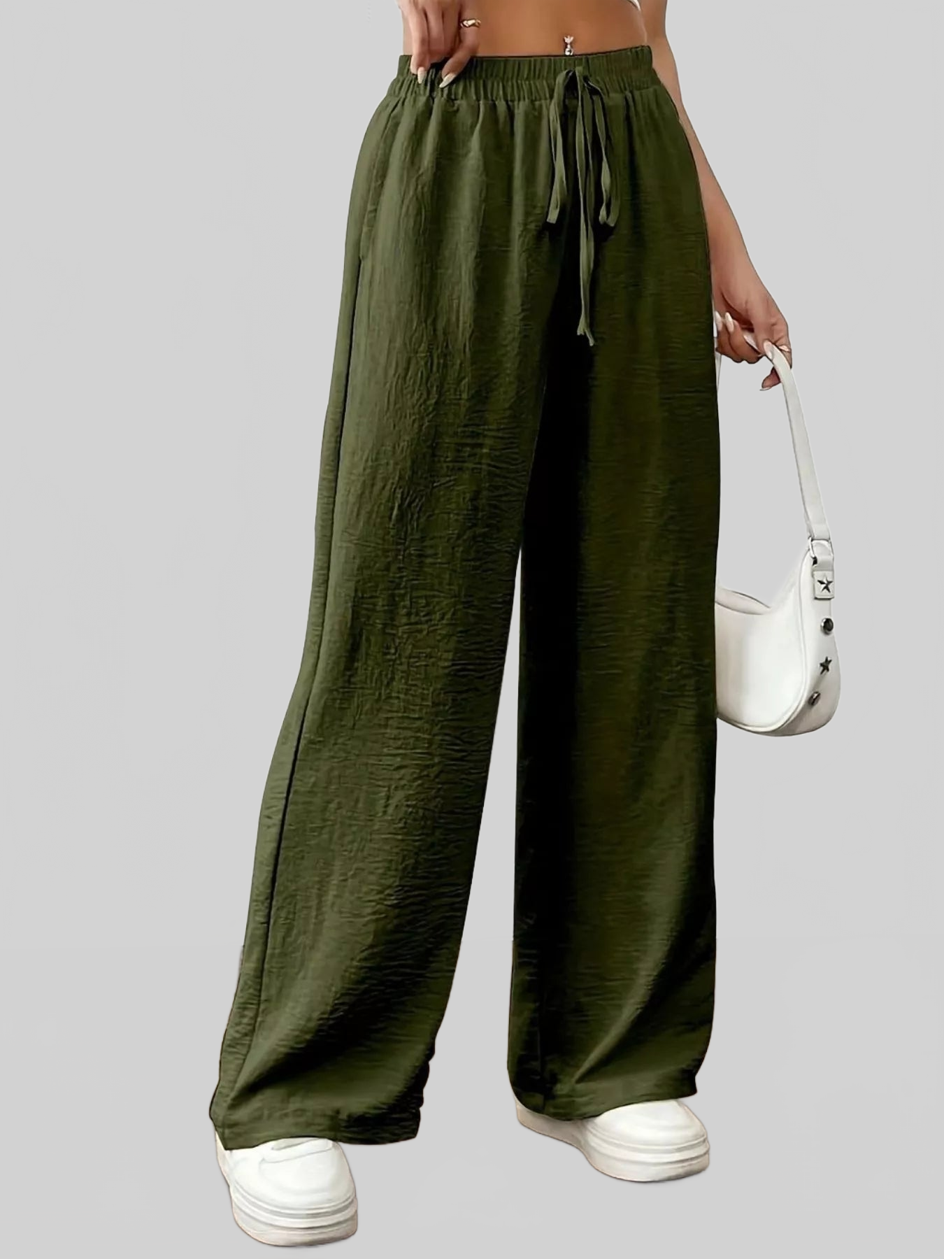 Casual Drawstring Wide Leg Pants nicholesgifts