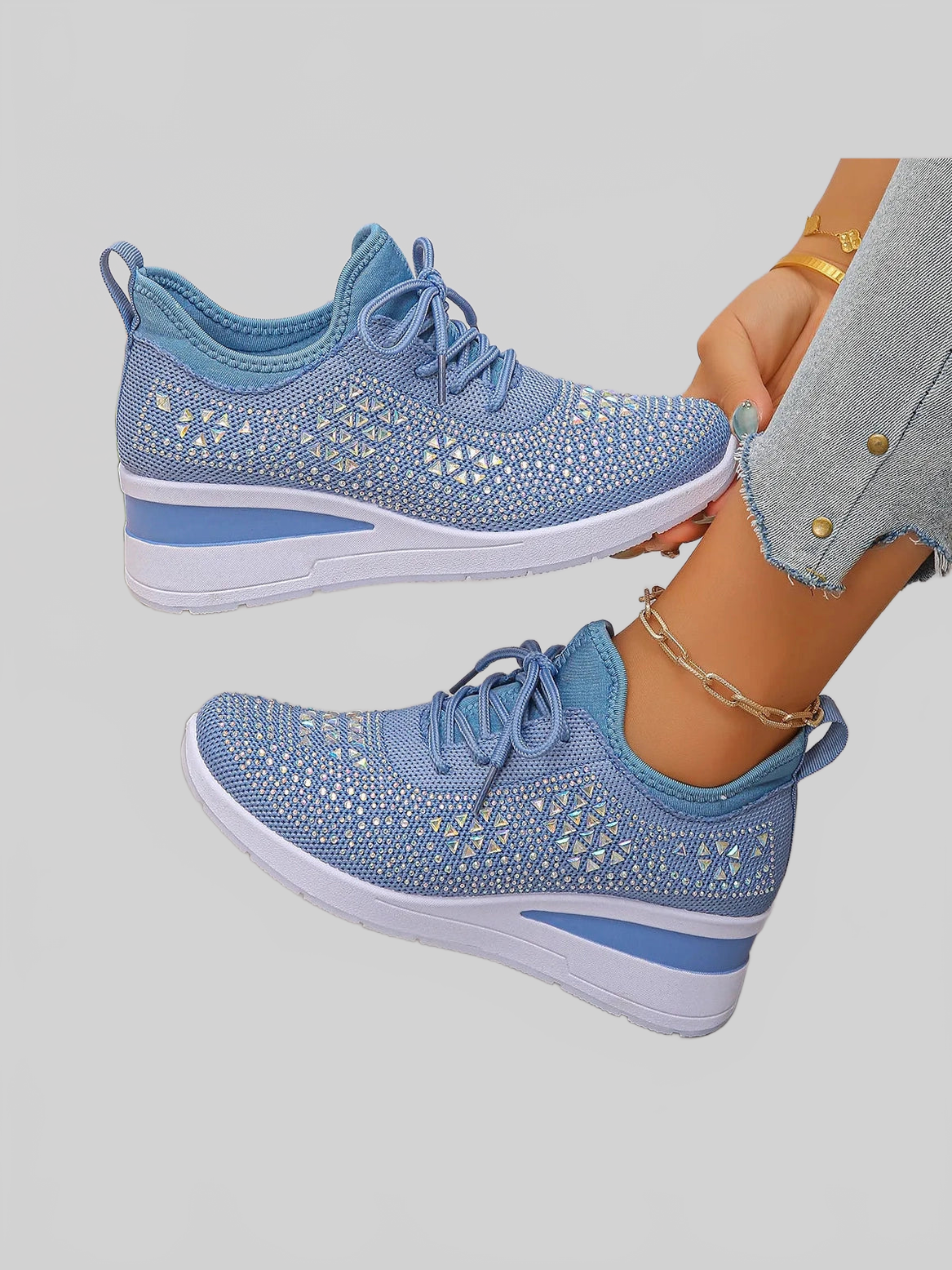 Women Breathable Mesh Rhinestone Wedge Athletic Sneakers NicholesGifts