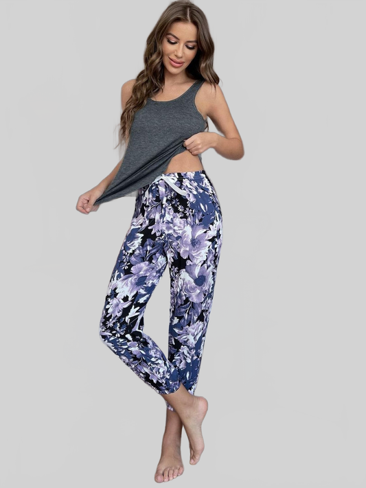 Scoop Neck Tank and Floral Cropped Pants Lounge Set nicholesgifts