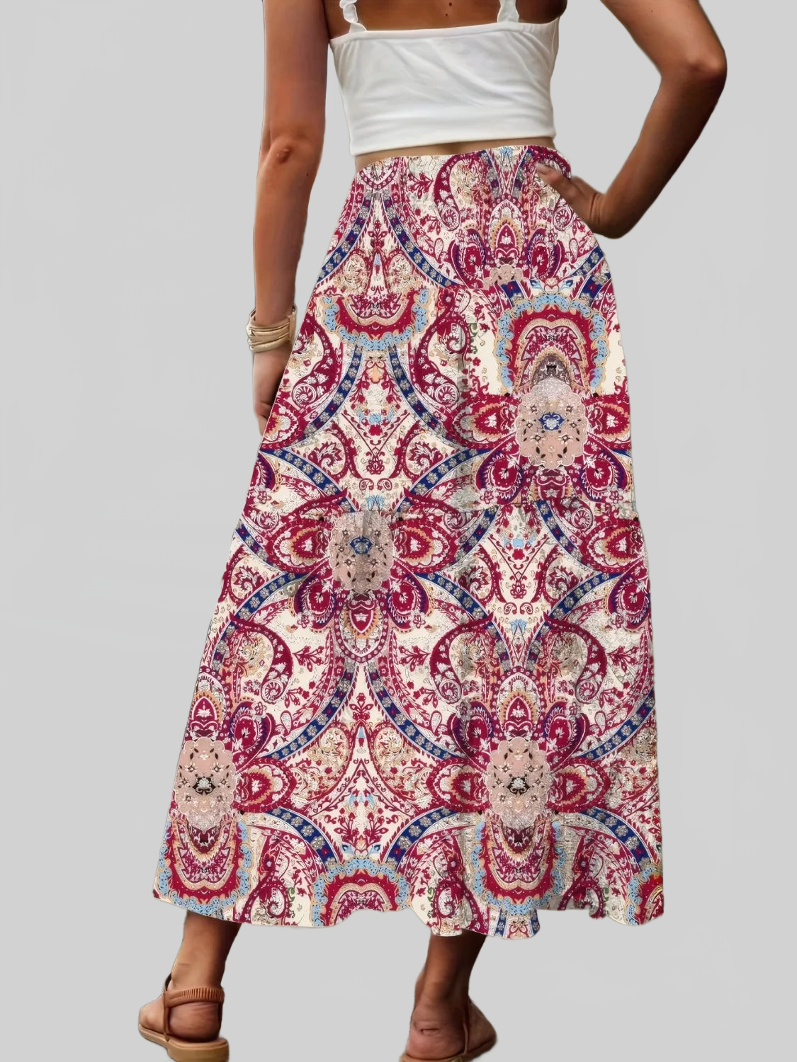 Smocked Printed High Waist Skirt nicholesgifts