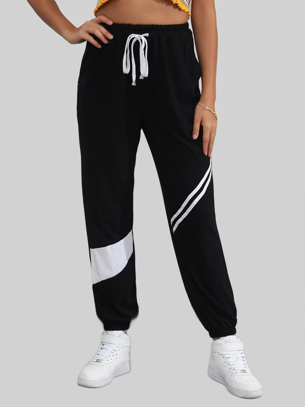 Drawstring Contrast Joggers with Pockets nicholesgifts