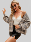 Women Open Front Plaid Long Sleeve Cardigan nicholesgifts