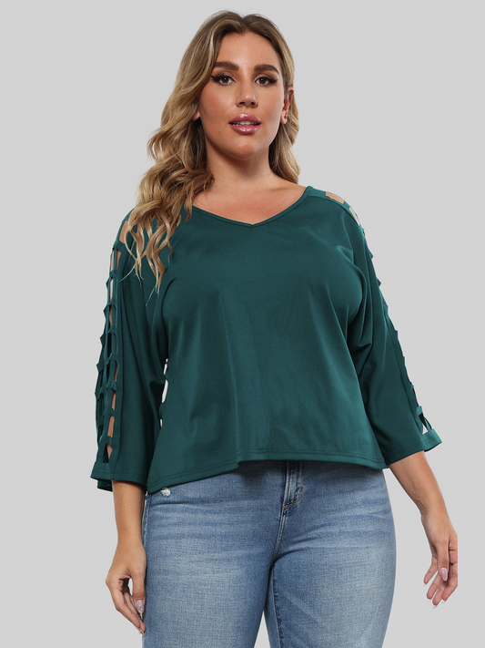 Women 3/4 Sleeve Cutout Detail Top NicholesGifts