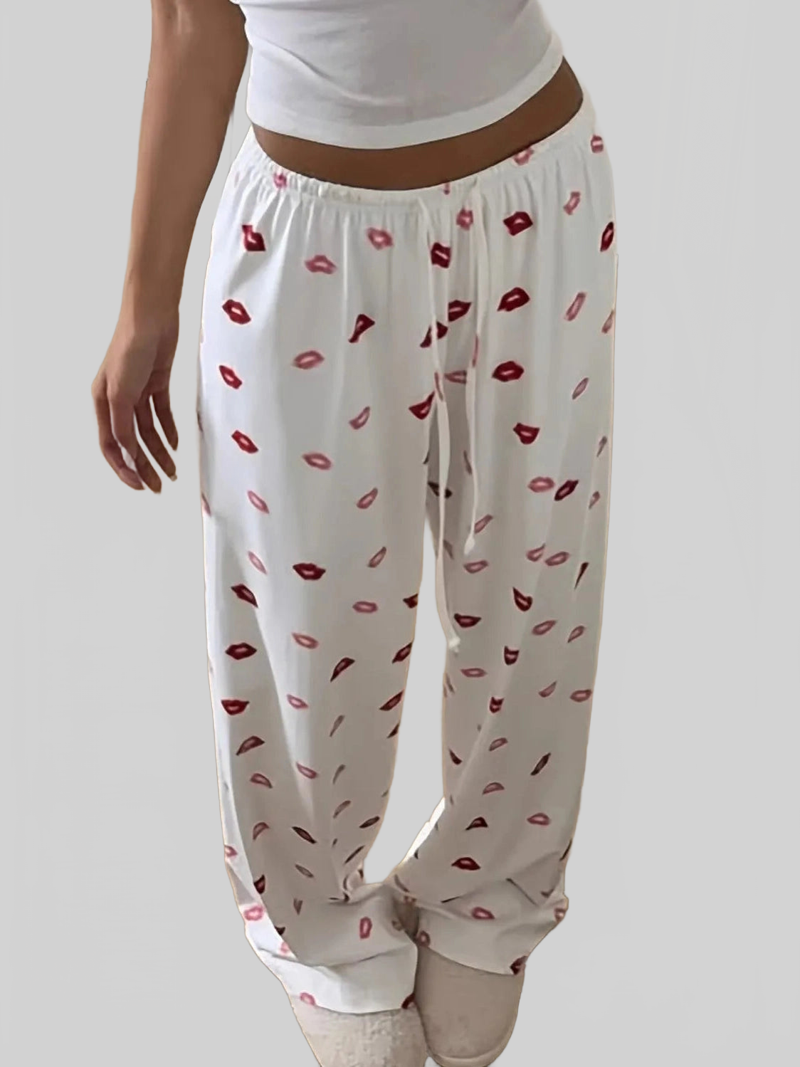 Women Lips Print Wide Leg Pants nicholesgifts