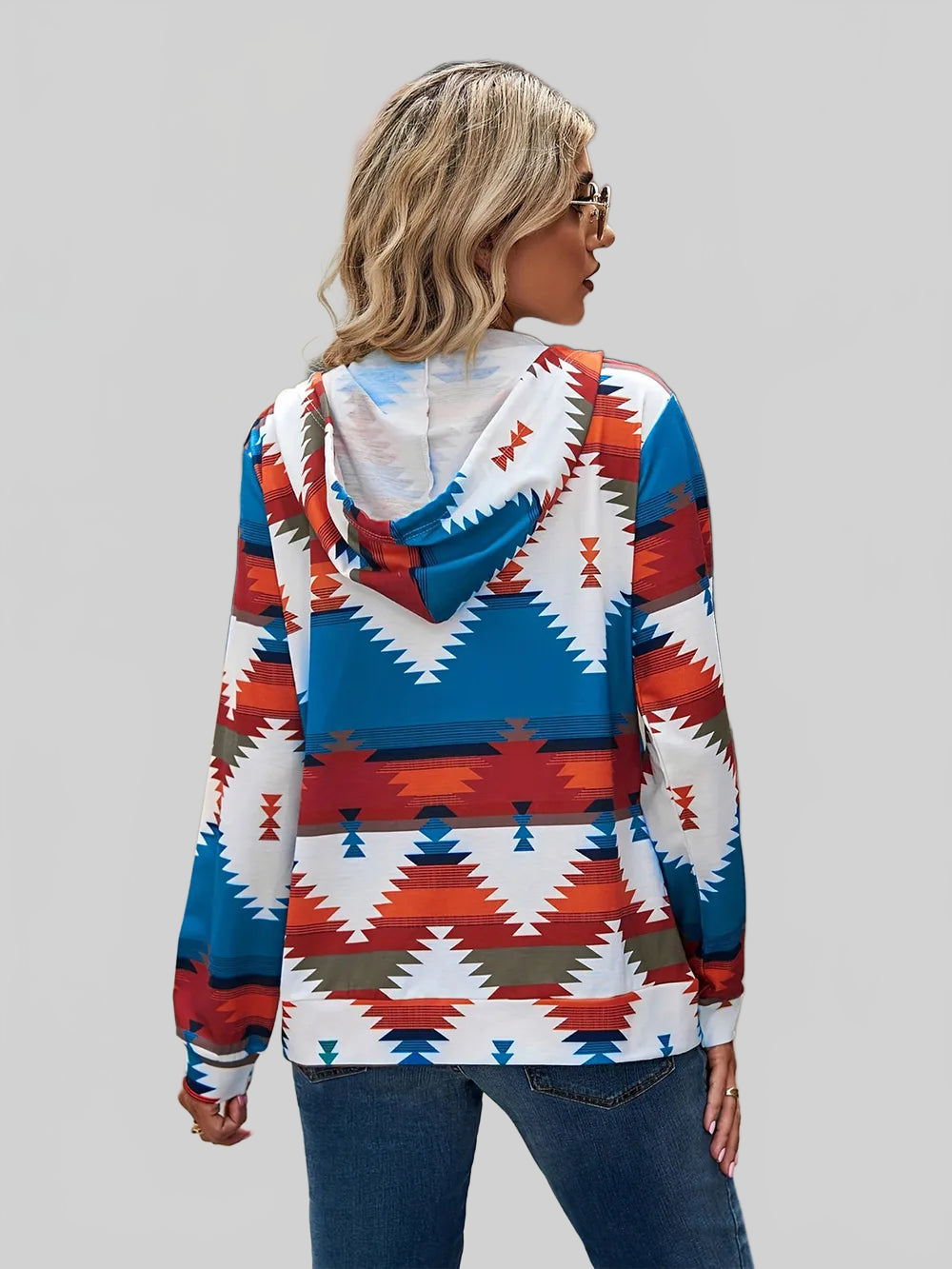 Geometric Zip Up Long Sleeve Hooded Jacket nicholesgifts