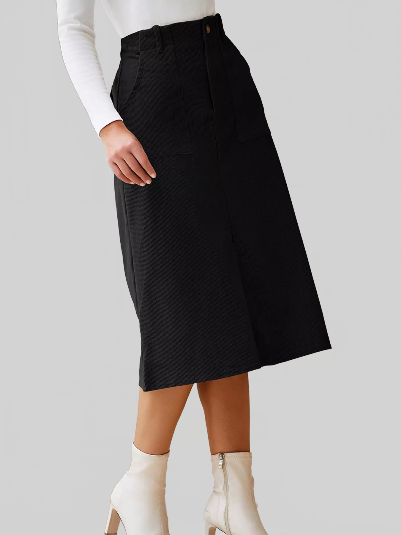 Women Front Slit Shift High Waist Midi Skirt nicholesgifts