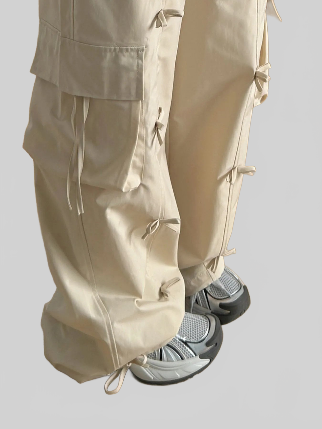 Women Cargo Wide Leg Pants with Bow Tie Details nicholesgifts
