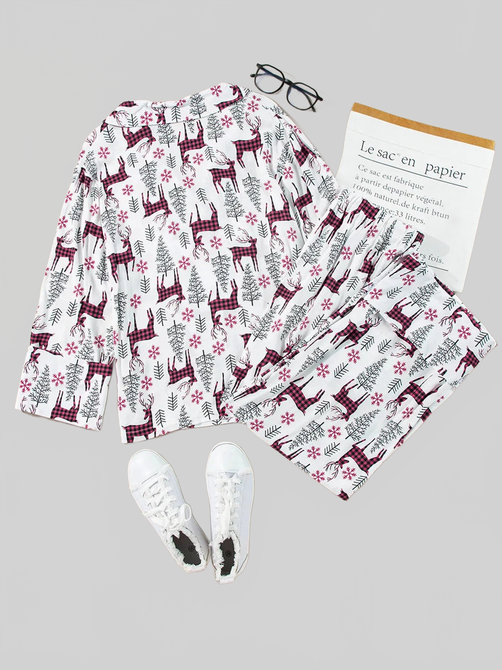 Printed Long Sleeve Top and Drawstring Pants Lounge Set nicholesgifts