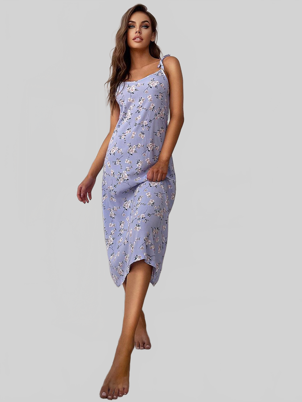 Printed Tie Shoulder Midi Night Dress nicholesgifts