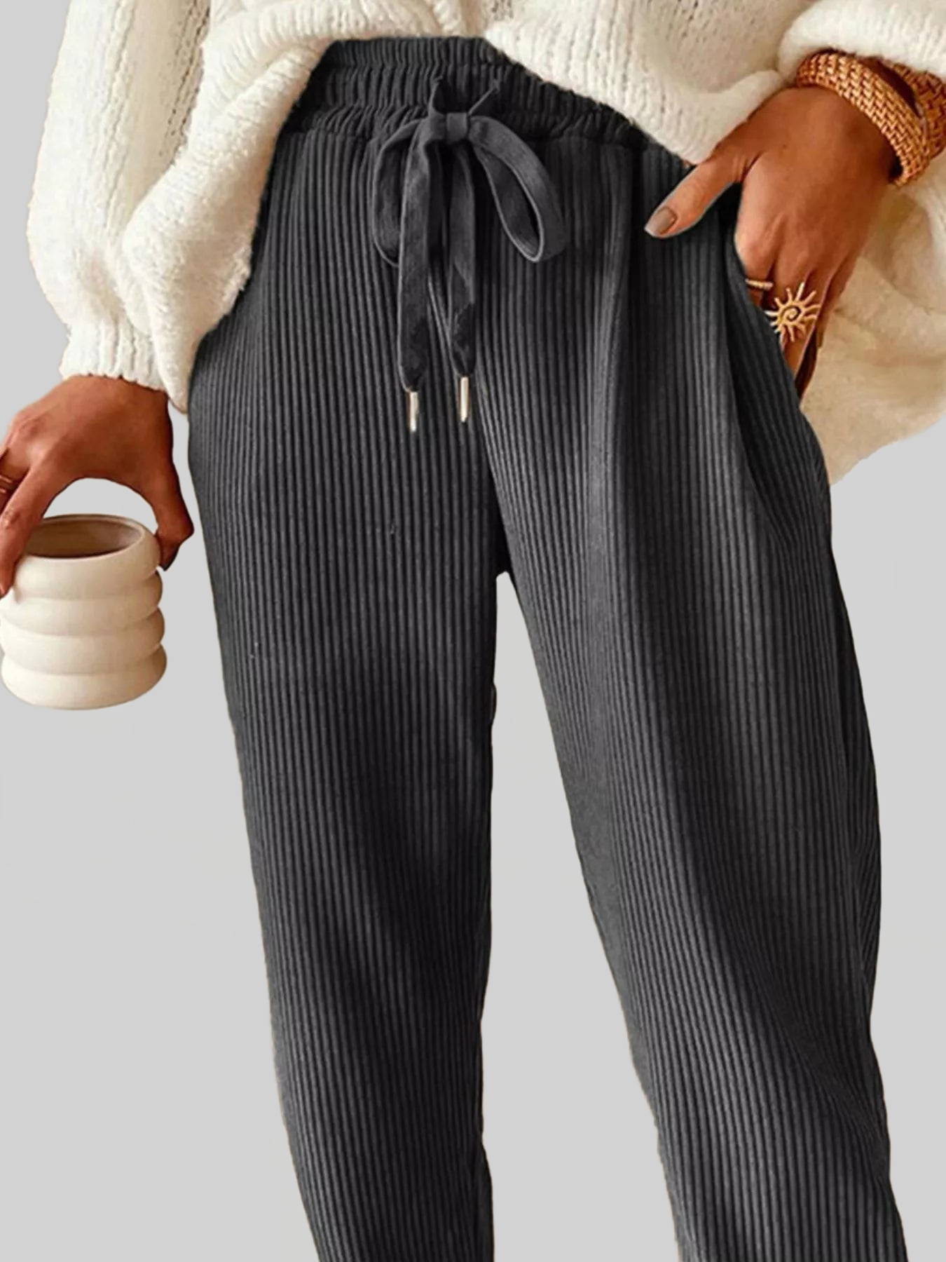 Women Casual Corduroy Drawstring Waist Pants nicholesgifts