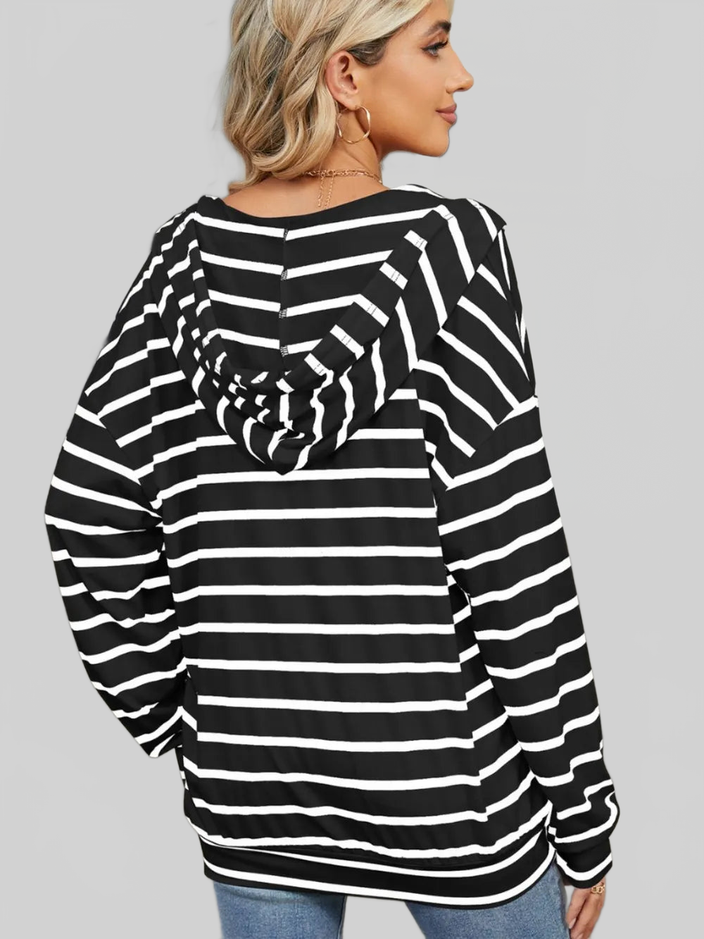 Drawstring Striped Long Sleeve Hoodie NicholesGifts