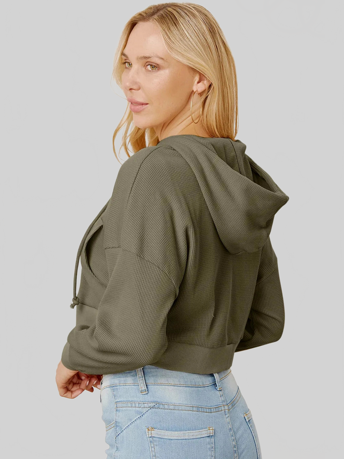 Waffle-Knit Drawstring Zip Up Hoodie NicholesGifts