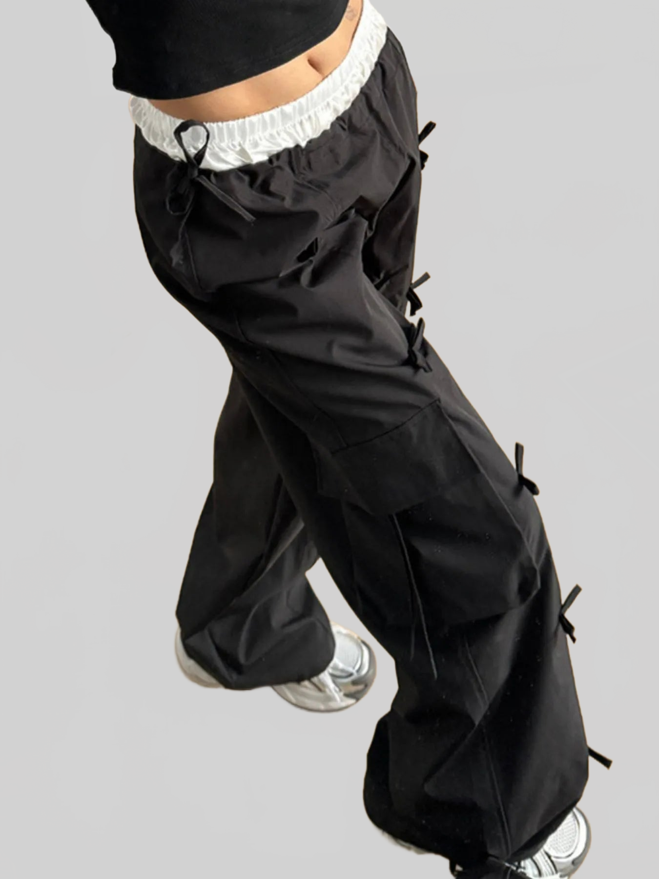 Women Cargo Wide Leg Pants with Bow Tie Details nicholesgifts