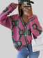Women Geometric Dropped Shoulder Button Down Cardigan nicholesgifts