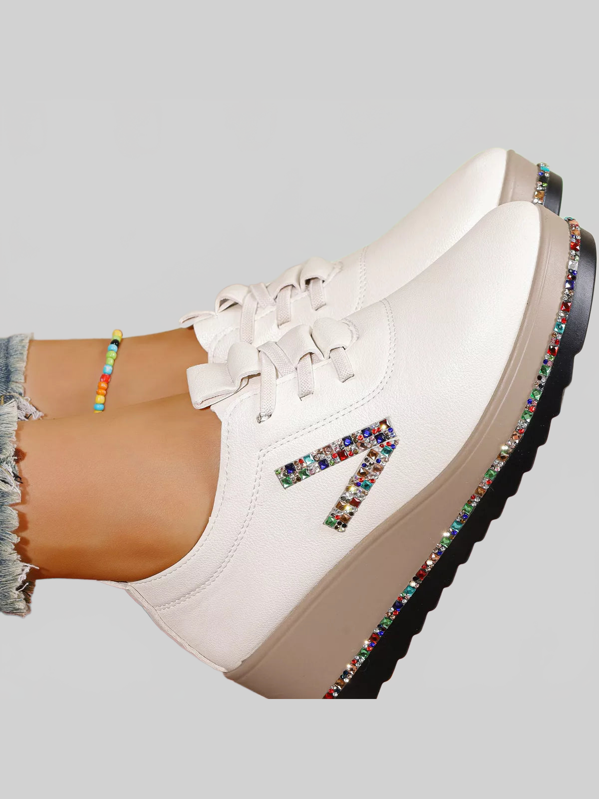 Women Rhinestone Round Toe Wedge Sneakers nicholesgifts