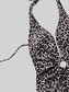 Women Leopard Halter Neck Ring Detail One-Piece Swimsuit nicholesgifts