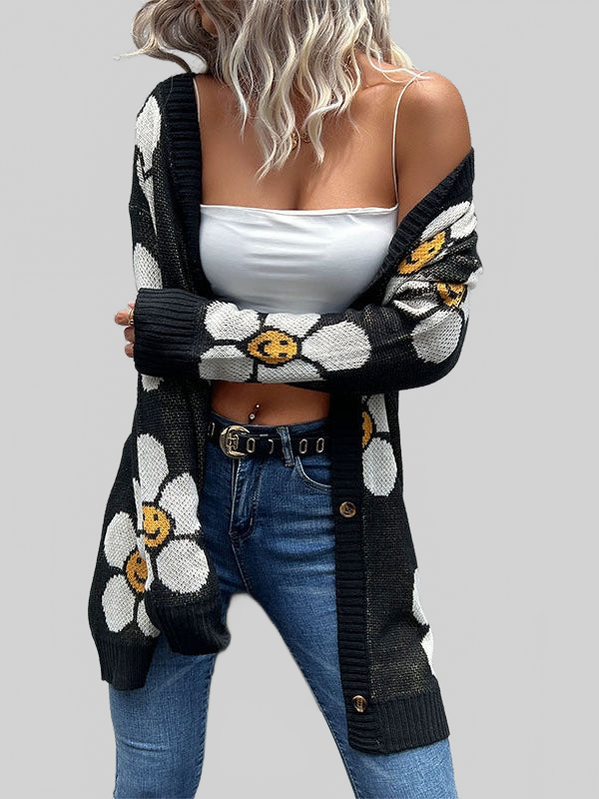 Perfee Floral Button Down Longline Cardigan nicholesgifts