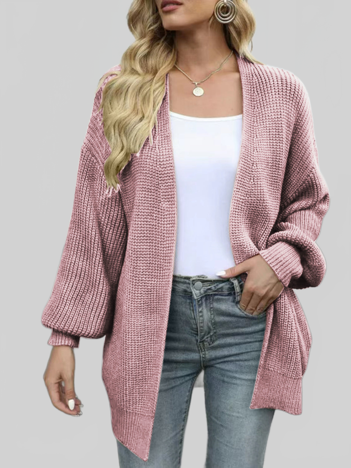 Drop Shoulder Balloon Sleeve Cardigan nicholesgifts