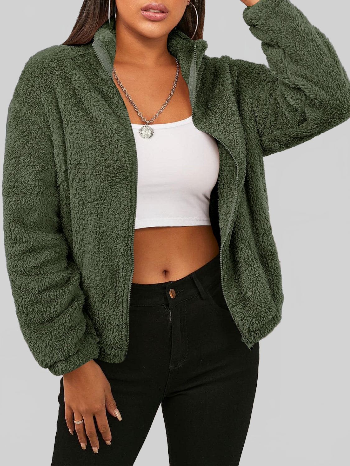 Zip Up Turtleneck Long Sleeve Jacket NicholesGifts