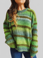 Women Striped Round Neck Long Sleeve Pullover Sweater nicholesgifts