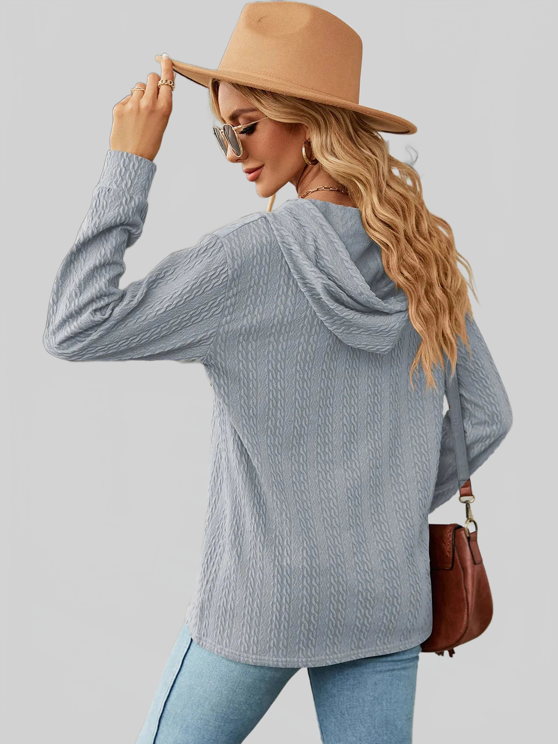 Drawstring Half Button Long Sleeve Hoodie nicholesgifts