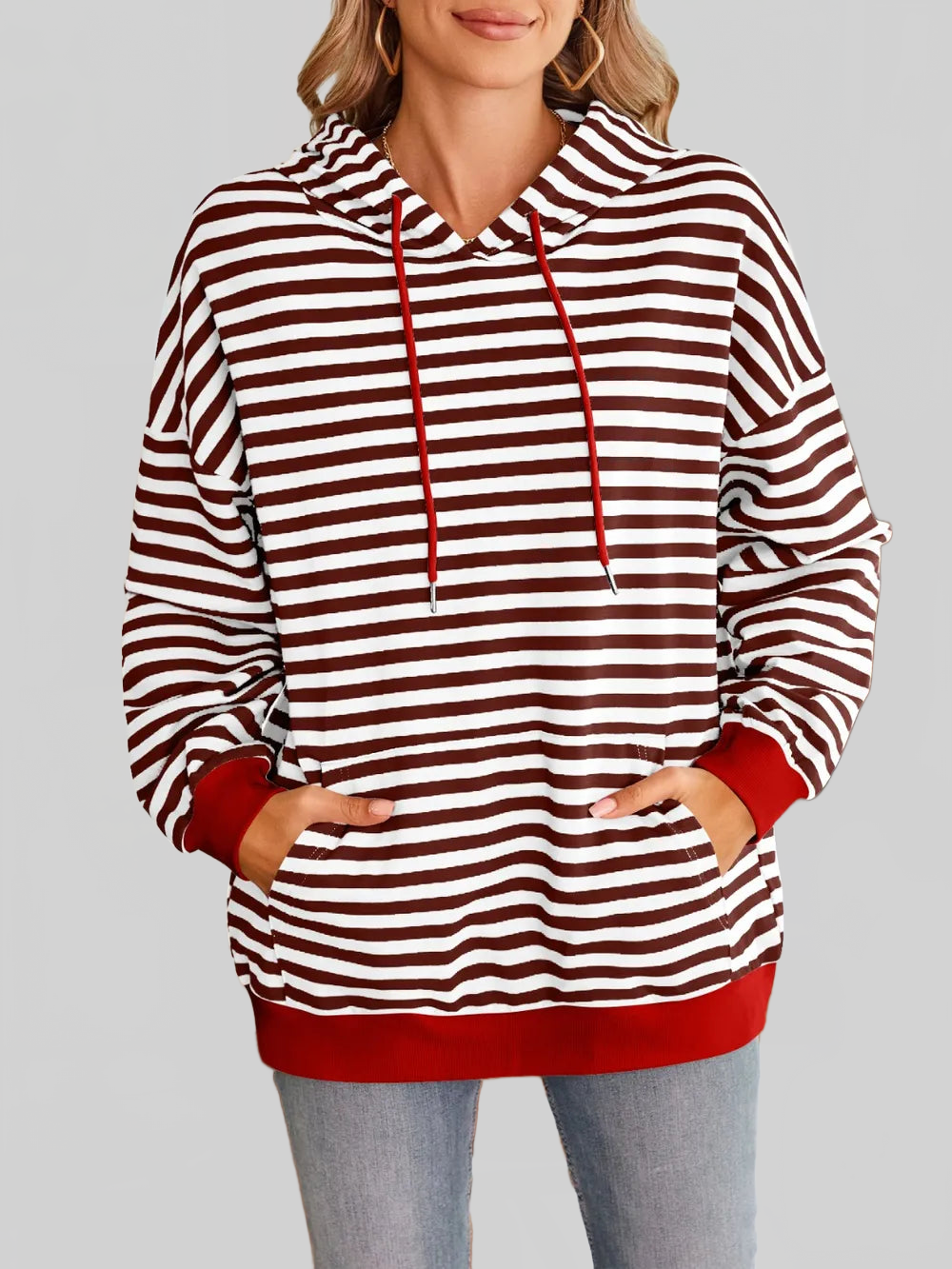 Lovelet Drawstring Striped Long Sleeve Hoodie NicholesGifts