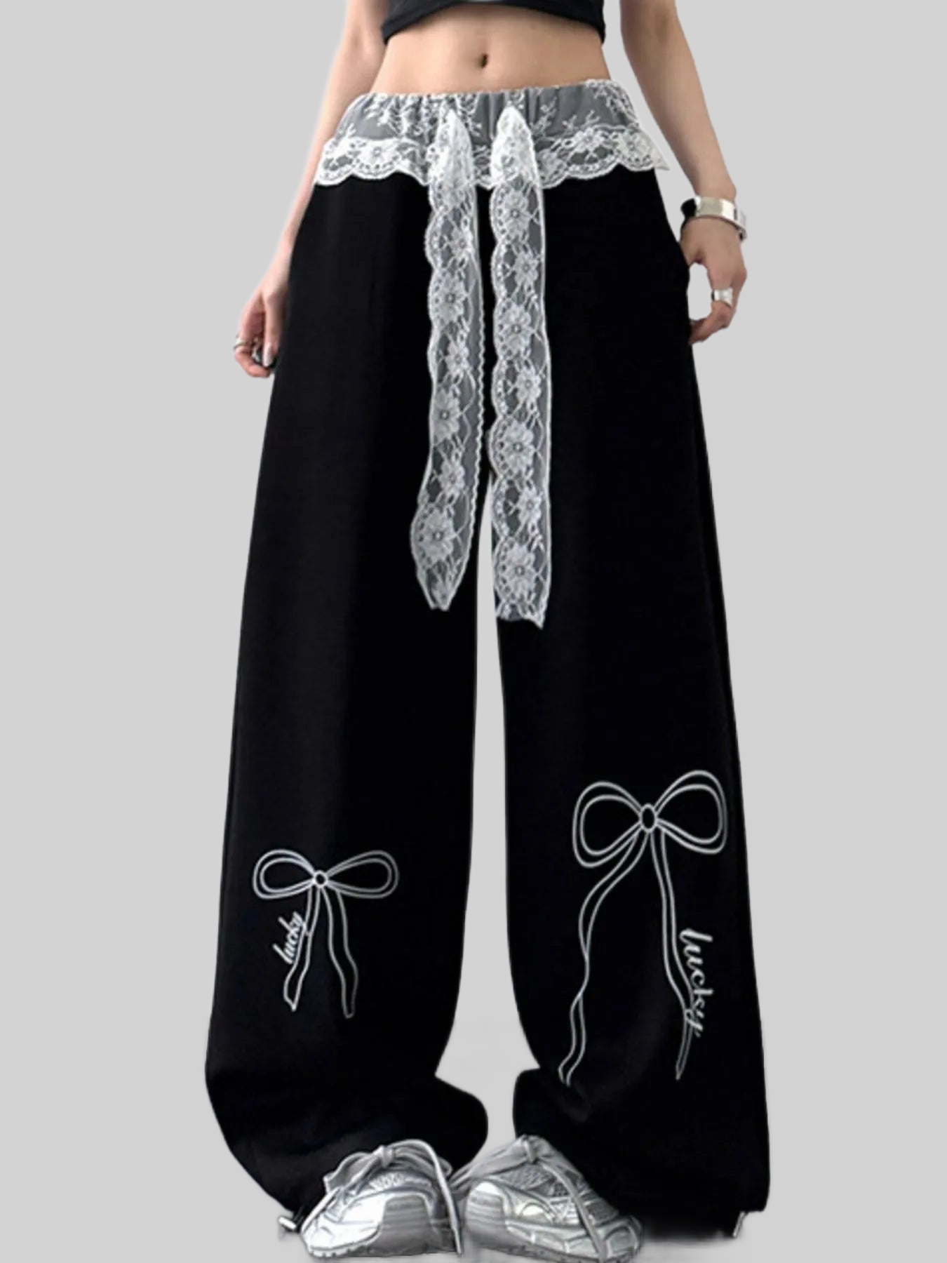 Women Wide Leg Pants with Lace Belt Detail nicholesgifts